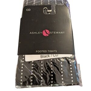 Ashley Stewart Black Rhinestone Pinstripe Footed Tights Plus Size CD 2X NEW